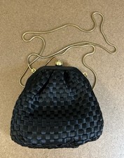 Vintage La Regale Black Woven Satin Evening Bag Clutch Clasp