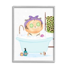 Children's  Bath Cute Safari Animal Bathroom Grey Framed Wall Art, 11 x 14,