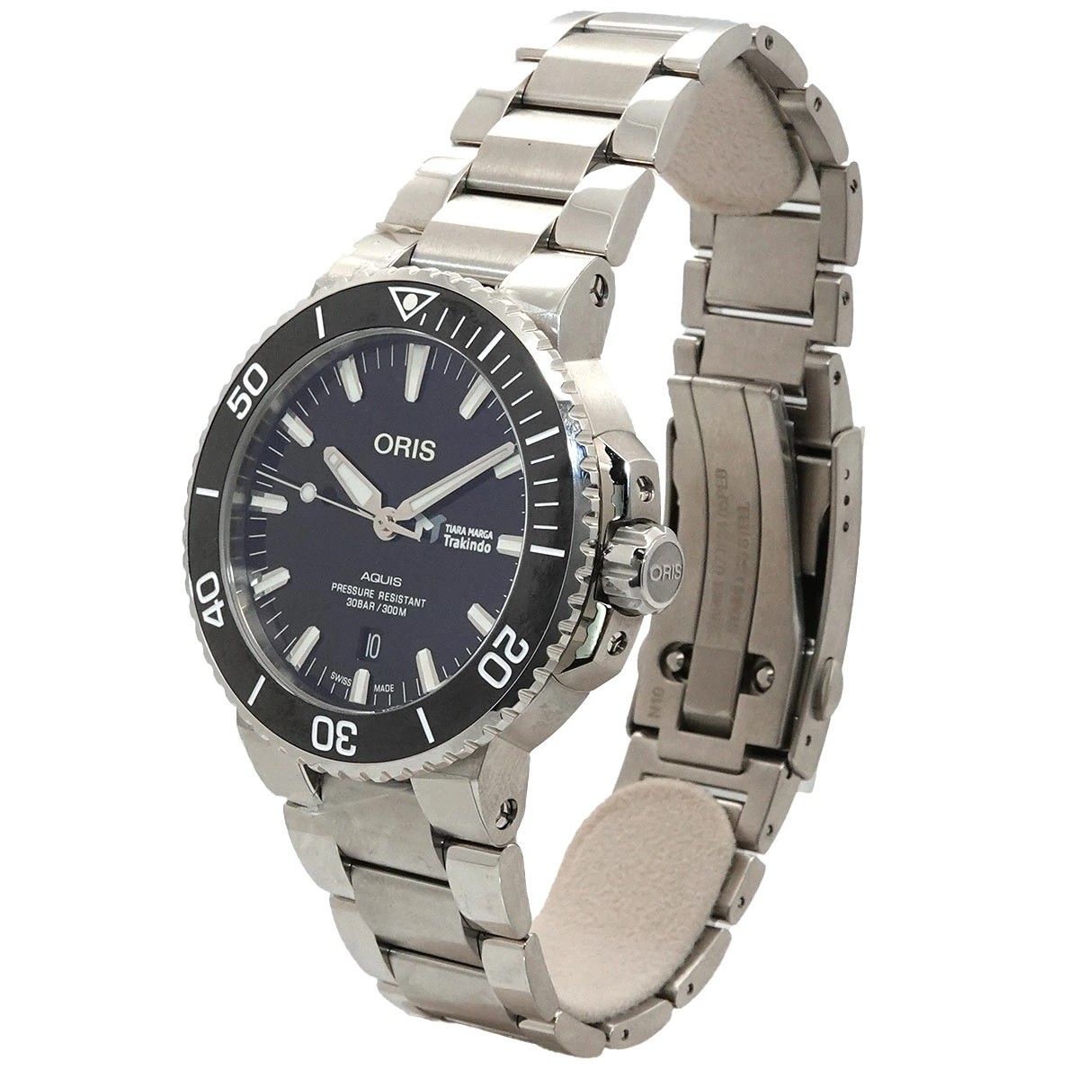 ORIS WATCH AQUIS DATE 01 733 7730 BLACK DIAL AUTOMATIC SEE-THROUGH BACK MEN'S