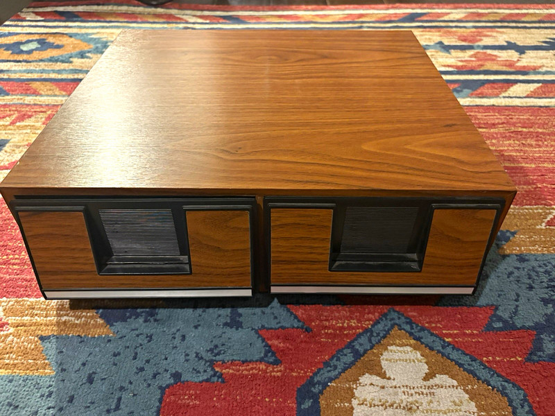 Brown Wood Audio Cassette Storage Box w/ 2 Pull-Out Drawers & Dividers