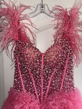 Sherri Hill Formal Ball Gown Dress Flocked With feathers Beaded Corset  Size 0