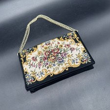 Vintage Handbag 1970s Floral Tapestry Evening Purse Gold Chain Strap Hong Kong
