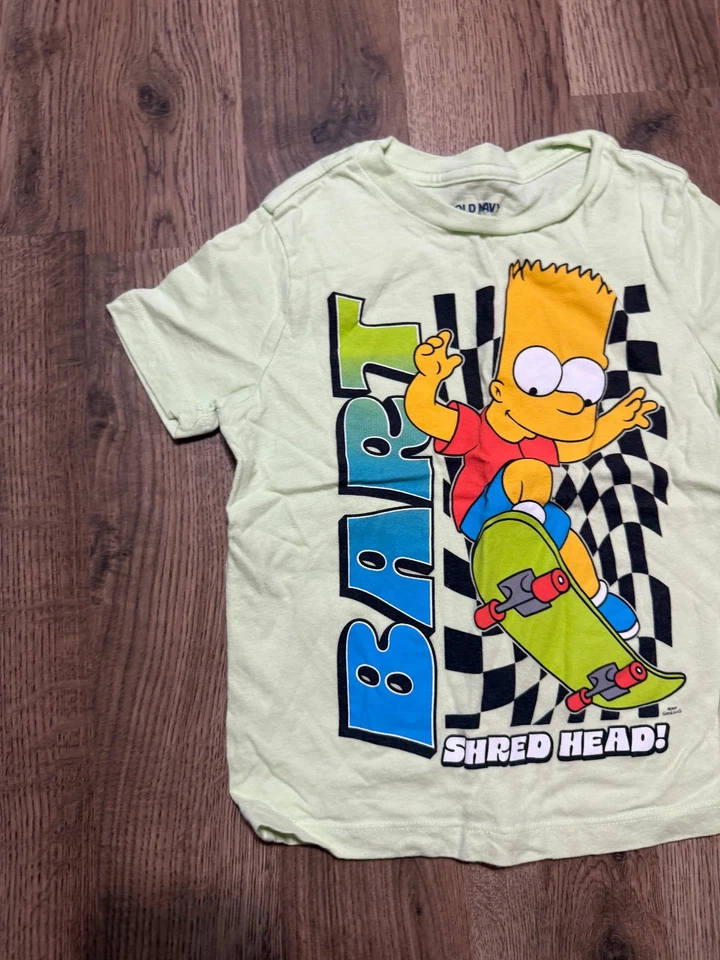 Camisa Antigua Azul Marino, Jóvenes Niños Talla XS, Verde, Estampado Gráfico Barba de Los Simpson Foto 3 de 4