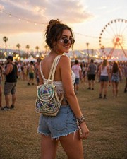 Embroidered Backpack Ethnic Travel Handbag Shoulder Bag Flower Purse Festival