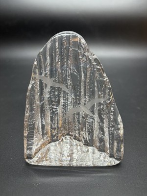 Kosta Sweden Crystal Paperweight Etched Birds Signed Vintage Polar Forest Warff