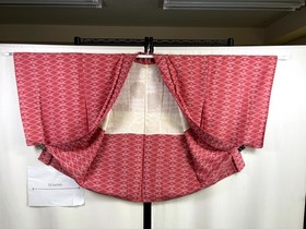 Vintage Japanese Haori Kimono Jacket Coral Pink Lattice Diamond Floral