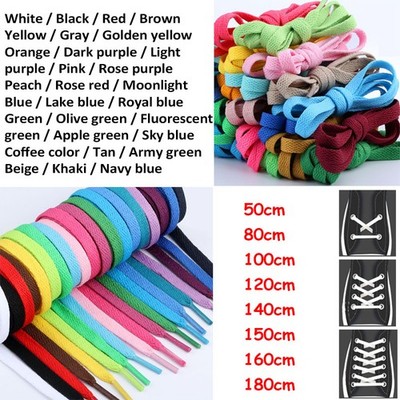 Colored Single Layer 8mm Width Flat Shoelaces Sneaker Canvas Shoe Laces 50-180cm