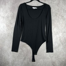 Good American Bodysuit Women Size 3 Large Black Scoop Neck Long Sleeves Slimming