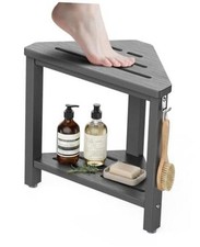 15" Shower Foot Rest with Side Hook, HDPE Waterproof Corner Shower Stool Grey