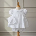 NWT Petit Ami White Smocked Lace 3P Dress Newborn Reborn Baby Girls Bonnet NB