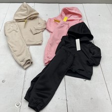 Shein Kids Outfit Set Toddler 18-24M Beige Pink Black Hoodie Joggers Sweatsuit