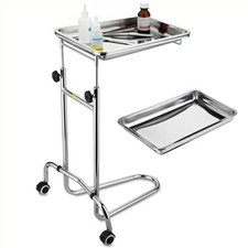 Yescom Mayo Stand Stainless Steel 2x Trays with Wheel Adjustable Medical Salon