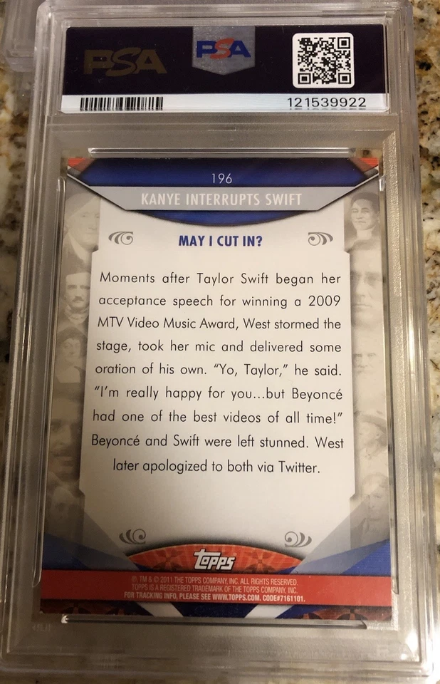 Taylor Swift / Kanye West PSA 7 2011 Topps American Pie Rookie Card #196 - Image 2 of 2