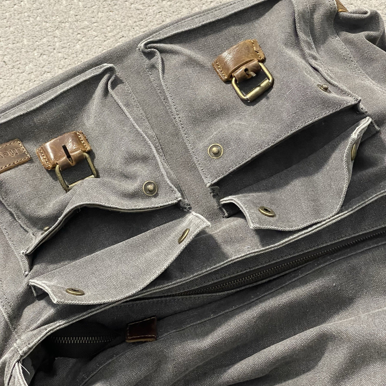 Lifewit Messenger Bag Gray Canvas Brown Leather Satchel Cross Body Shoulder