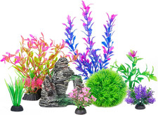 Aquarium Decorations Fish Tank Artificial Plastic Plants  Cave Rock Decor Set
