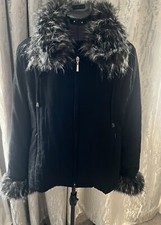 Libra Quilted Coat Black With Full Fur Trim On Collar And Sleeves - Size 14