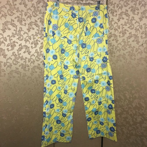 The Lilly Pulitzer Vintage Yellow Blue Multi-Color Floral Pants 16 8 - Picture 2 of 6