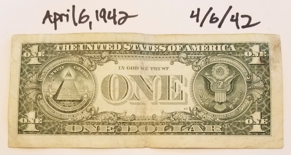 Billete de dólar de cumpleaños 6 de abril de 1942 Segunda Guerra Mundial Teatro del Pacífico Billete de moneda de Estados Unidos 2017 G Foto 4 de 4