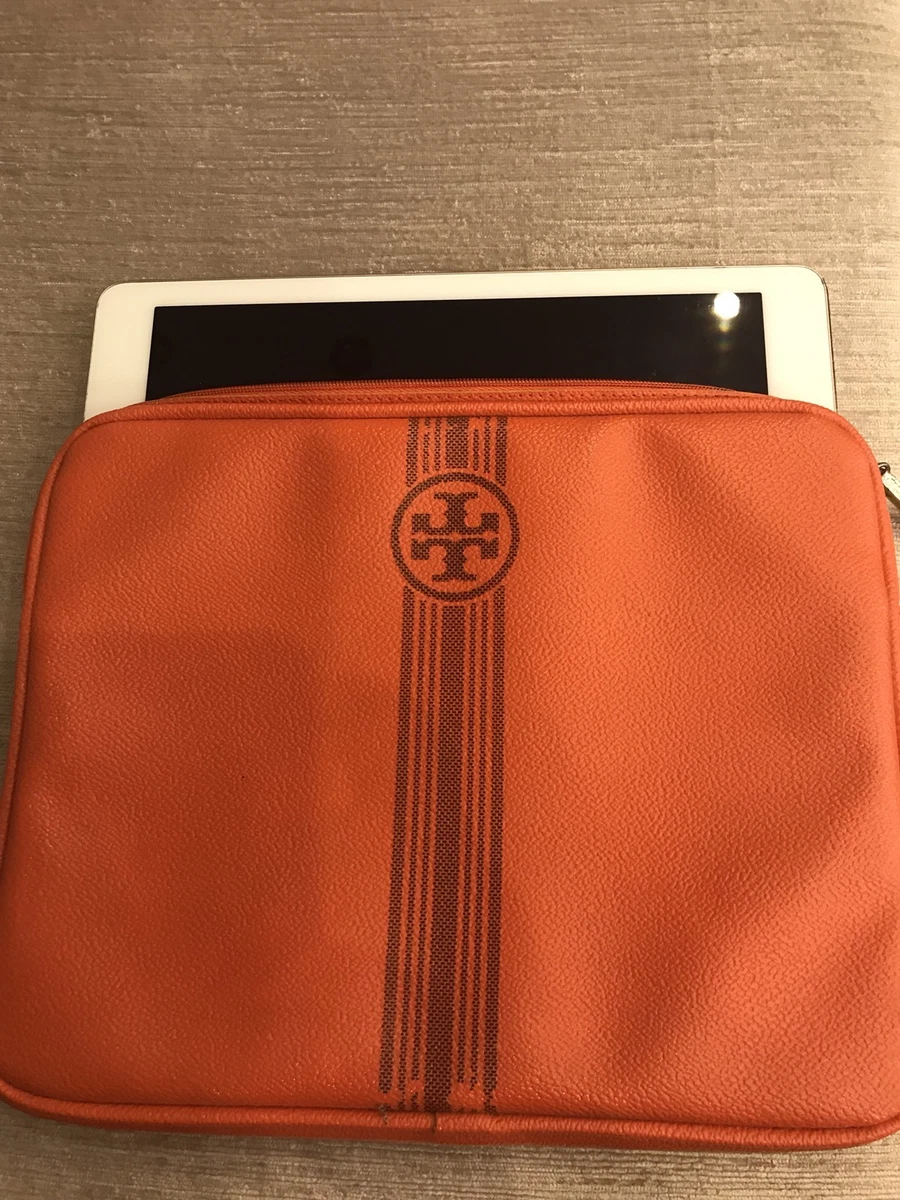 Tory Burch Tablet Ipad Case Sleeve Orange Gray Stripe Logo