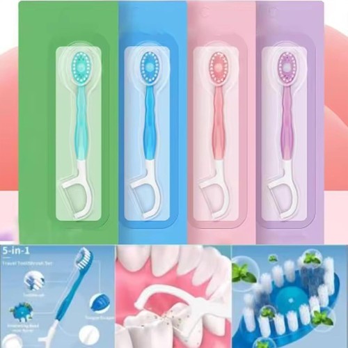 5 in 1 Mini Toothbrush & Floss & Tongue Scraper & Toothpick Set - Picture 8 of 21