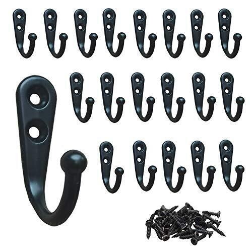 20pcs Wall Hanger Hooks + screws Black Steel Clothes Holder Rack Hook - Picture 1 of 8