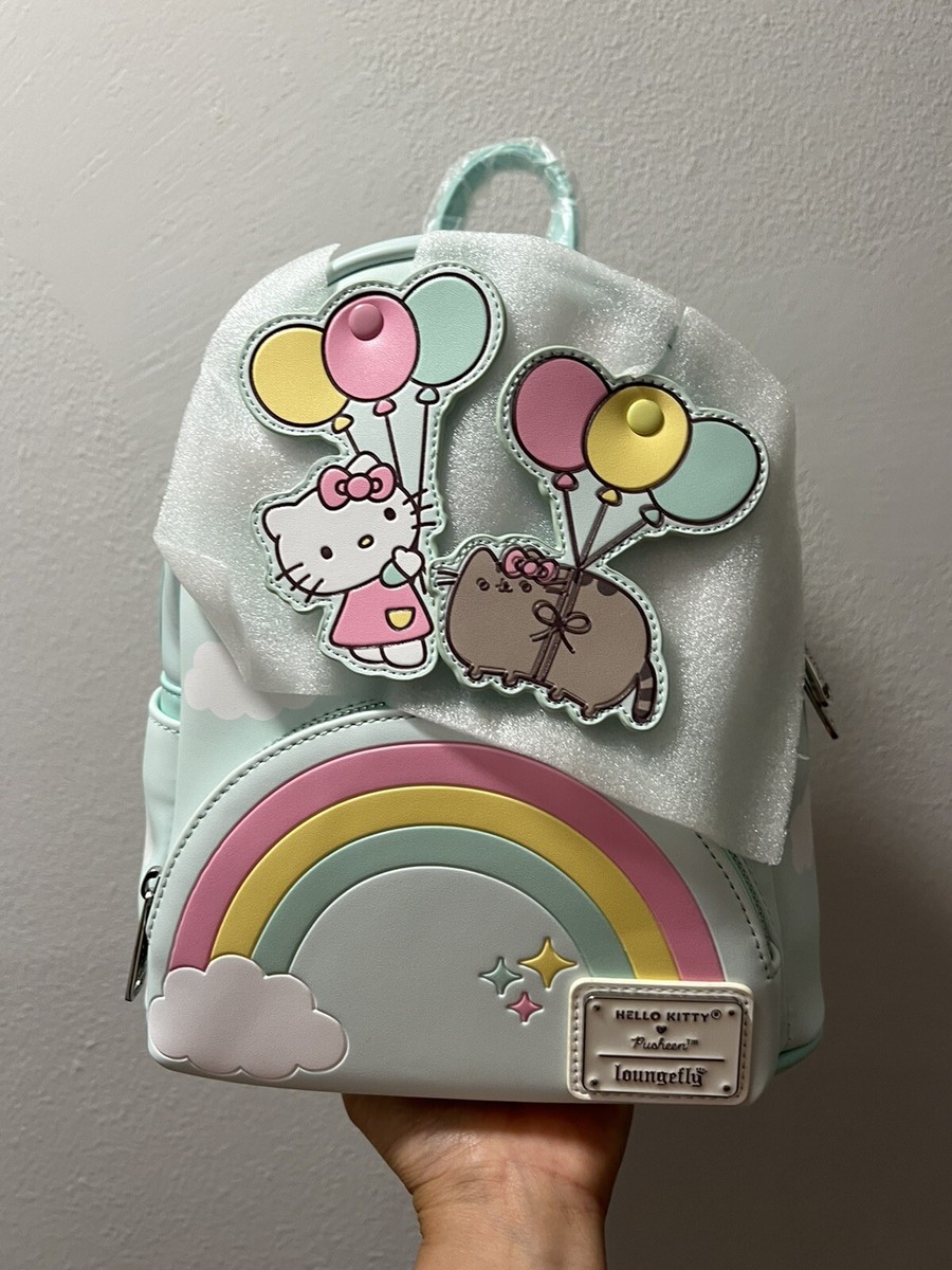LOUNGEFLY Hello Kitty Pusheen Green Pink Balloons Rainbow 