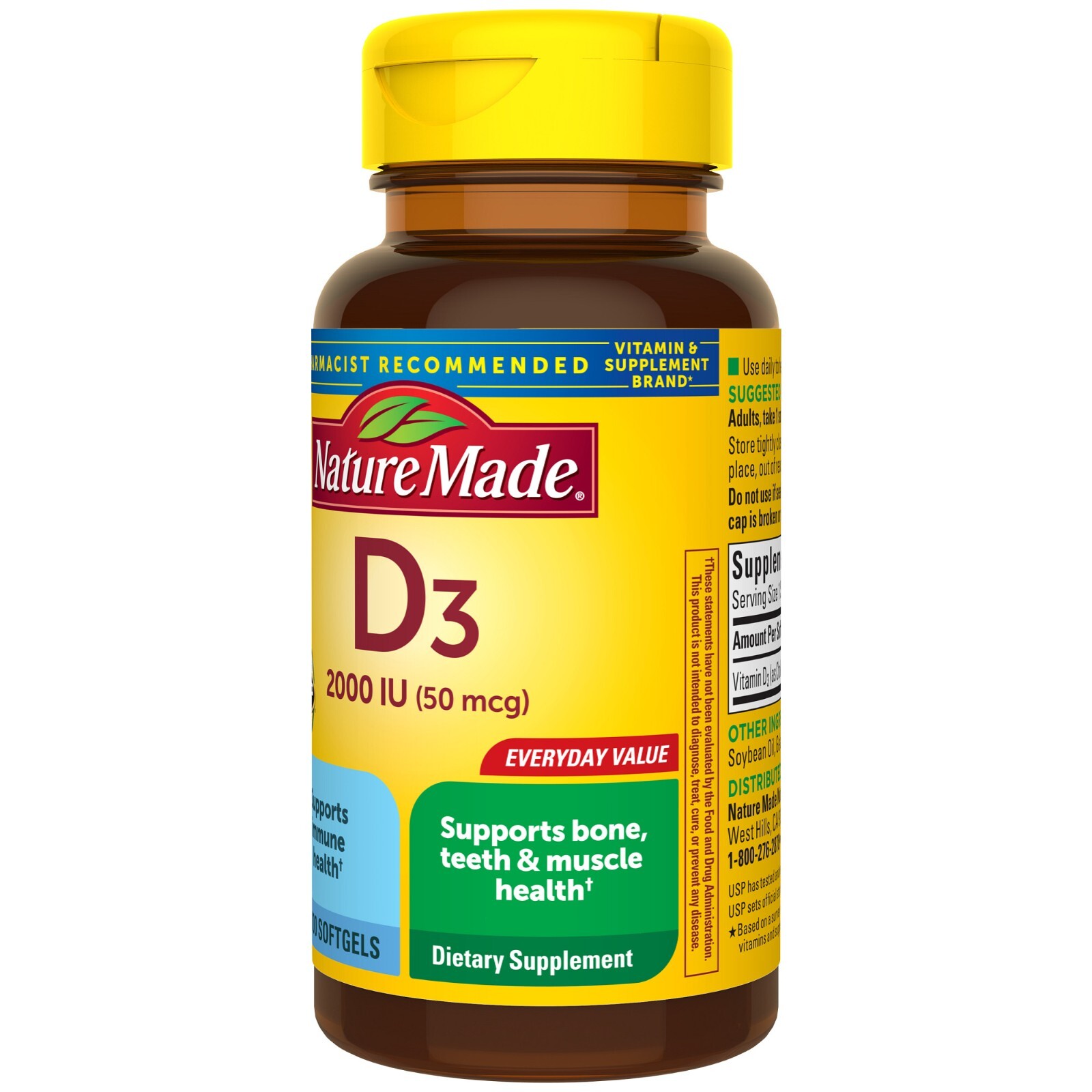 Nature Made Vitamin D3, 100 Tablets, Vitamin D 2000 IU (50 mcg) Helps