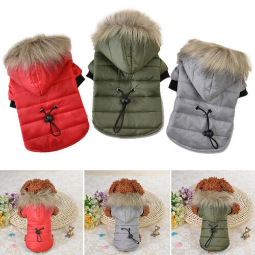 Warm Padded Dog Coat Jacket Small Clothes Puppy Cat Chihuahua Pet Winter Hoodie - Picture 1 of 16