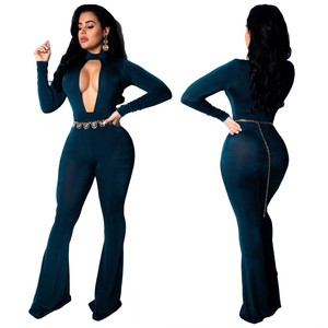 long sleeve bell bottom jumpsuit