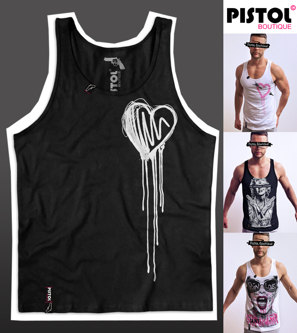 Pistol Boutique Uomo Nero Profondo Scollo A V Amore & Odio Cuore - Foto 7