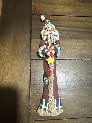 Vintage Polymer Clay Dough Tall Santa W/ A Candy Christmas Tree Ornament 9  Tall