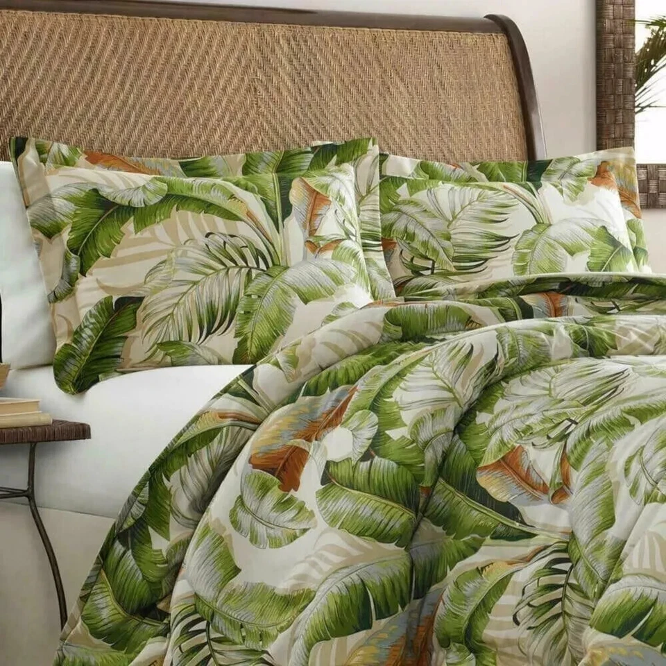 King Comforter Set Tropical Seaside Coastal Green Island Leaf Bahama Floral 4Pc - Image 4 of 4