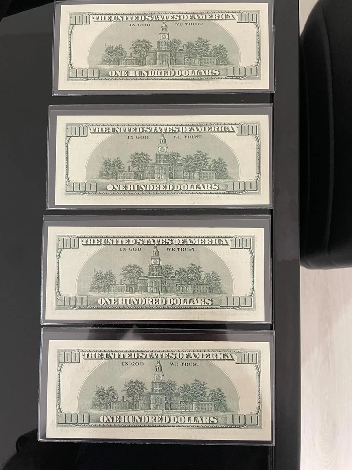 100 hundred dollar $ bills OLD UNC lot of 4 consecutive serial numbers - Image 2 of 4