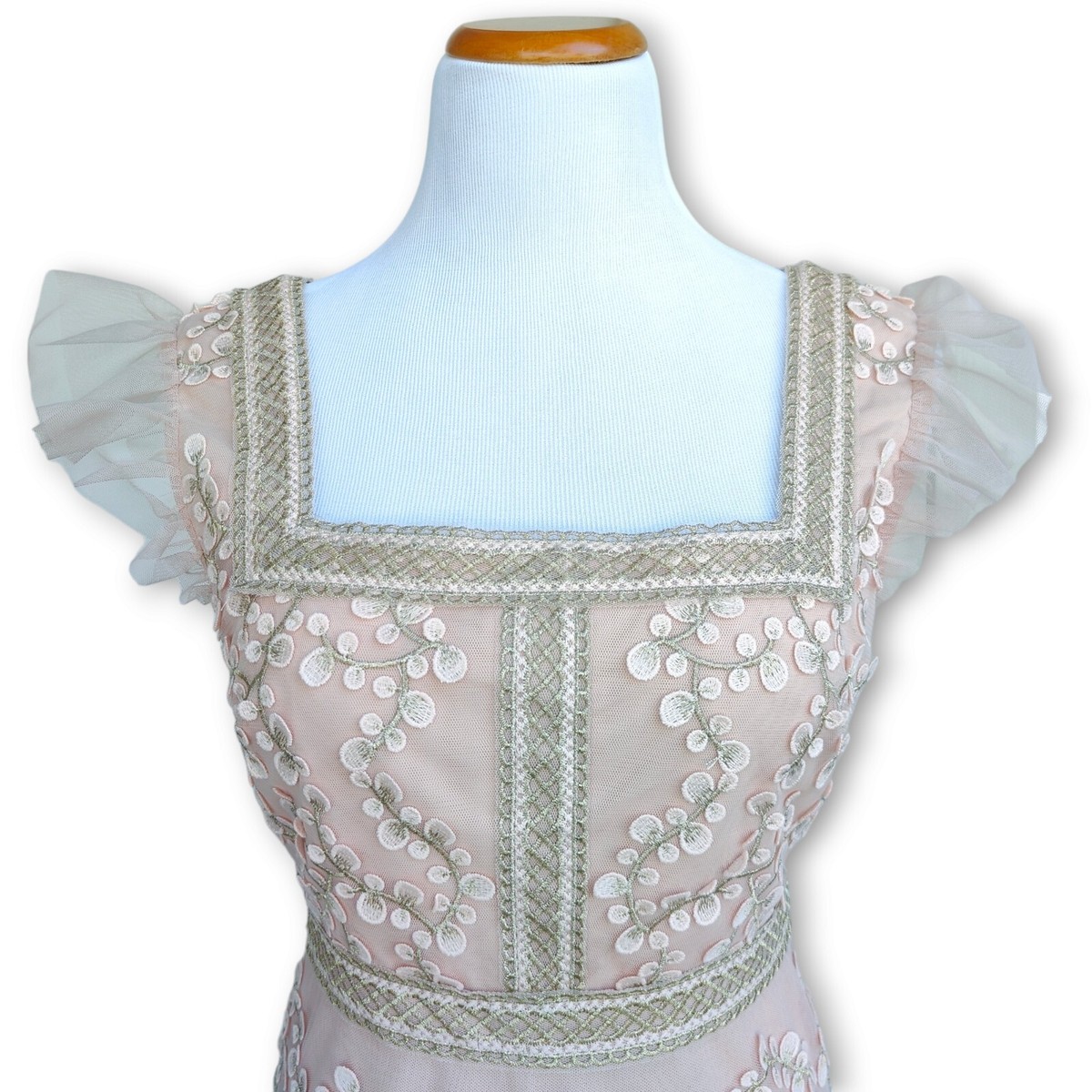 BCBGMAXAZRIA Women's Pink Floral Embroidered Tulle Ruffle Dress Size 6