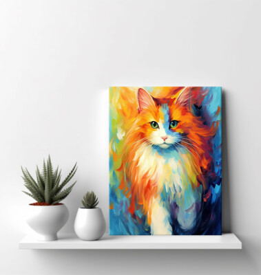 Bunte Stoffpuppe Katze Tier Gemälde Stil Haustier Leinwanddruck Modern Wandbild