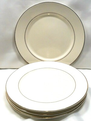 Tabletops Gallery Double Gold Dinner Plates x4 White Double Gold Bands ...