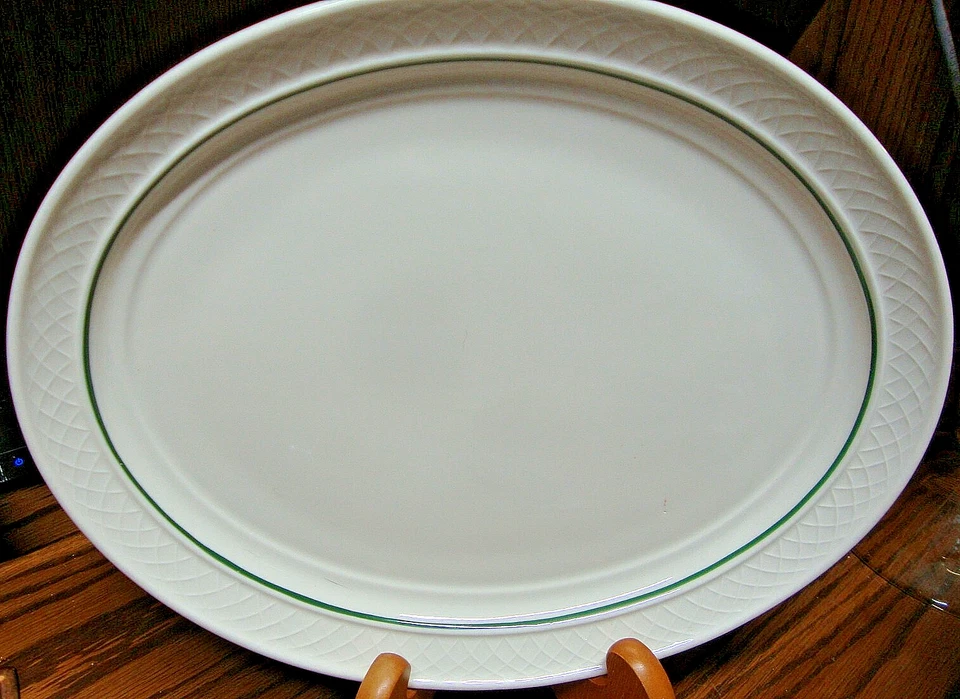 Homer Laughlin HHA Gothic 13" Oval Platter Plate Green Band Restaurant Ware  i27 - Image 2 of 4