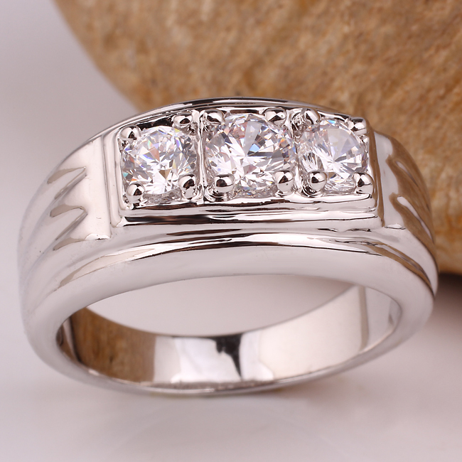Heavy Band 3-Stone 925 Sterling Silver Ring for Men Size 6