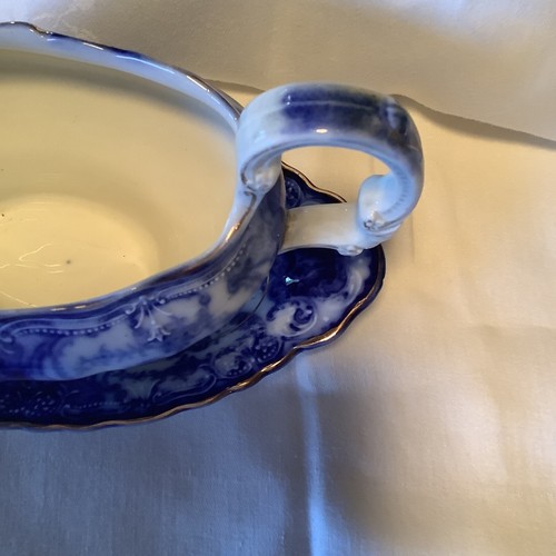 John Maddock & Sons Ltd Gravy Boat Plate/ Relish “Dainty” C 1900 Gold Trim Blue - Picture 4 of 18