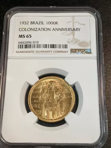 1932 MS65 Brazil 1000 Reis NGC KM 507 400th Colonization Anniv only 5 higher!