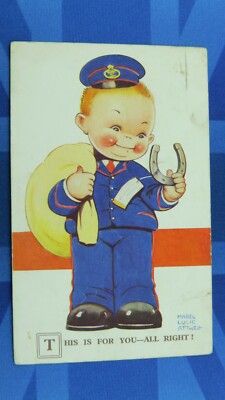 MABEL LUCIE ATTWELL Comic Postkarte 1934 Postbote Glück Lucky Hufeisen Motiv