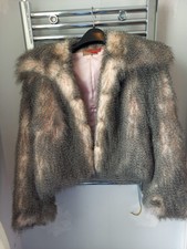 Womens Wallis Sacks Waist Length Faux Fur Fully Lined Jacket Size 10