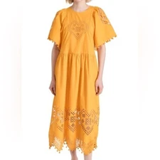 $575 New Rhode Claude Cotton Dress in Mango Heart Eyelet Sz X-Small