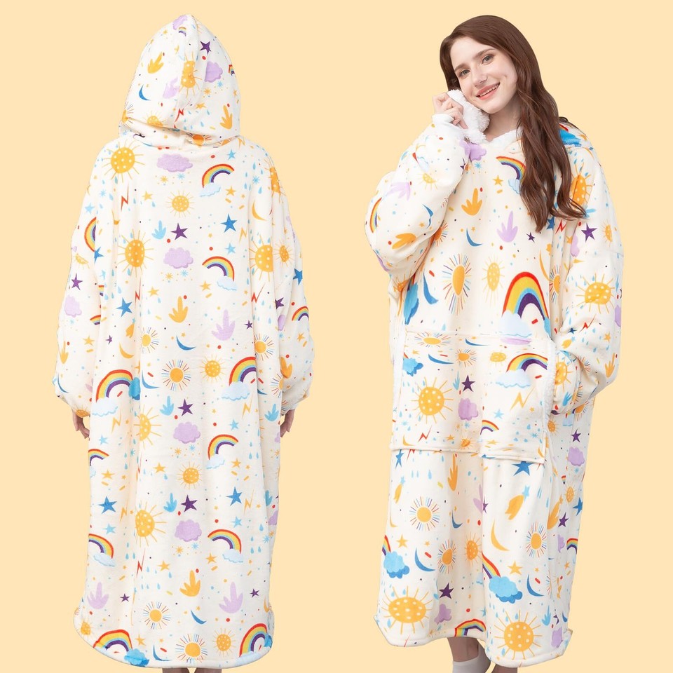 yescool Oversized Wearable Blanket Hoodie, Flannel Sherpa Fleece