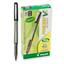 26300 Pilot Precise V5 BeGreen Rollerball Pen, Ex Fine 0.5mm, Black, Pack of 12
