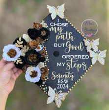 Custom Personalized Graduation Cap Topper Nursing heart stethoscope White Black