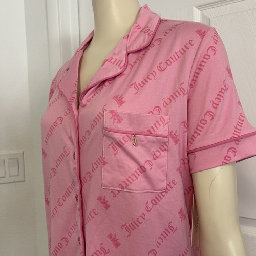 Juicy Couture Pink Logo Pajama Top Shorts Set Womens Medium NWT - Picture 2 of 12