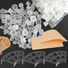 305Pcs 3MM Tattoo Skin and Ink Caps Kit - Emalla 2Pcs Fake Skin Practice 