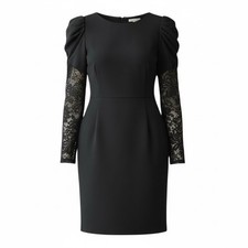 Betsey Johnson 10 Black Dress Puff Lace Sleeve Witchy Vamp Goth Dark Romantic