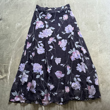 Positive Attitude Black Purple Floral Chiffon A-Line Long Skirt Petite 10
